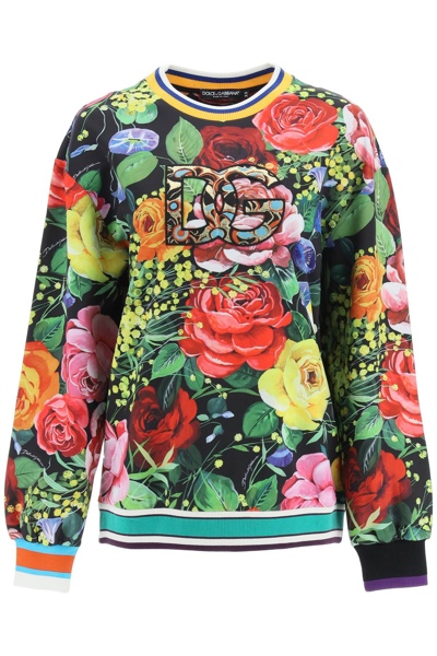 Shop Dolce & Gabbana Bouquet Print Technical Jersey Sweatshirt In Bouquet Fdonero (black)