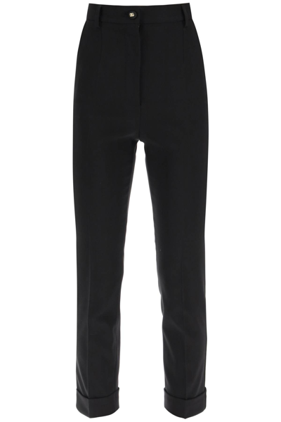 Shop Dolce & Gabbana Cuffed Cigarette Trousers In Nero (black)