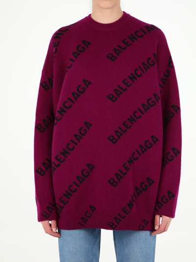Shop Balenciaga All-over Logo Pullover In Purple