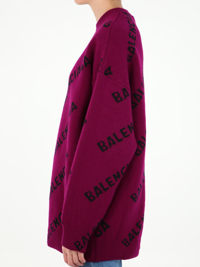 Shop Balenciaga All-over Logo Pullover In Purple
