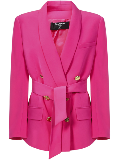 Shop Balmain Blazer In Fuxia