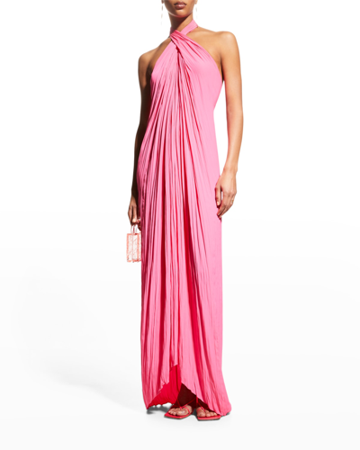 Shop A.l.c Rio Plisse Halter Dress In Neon Pink