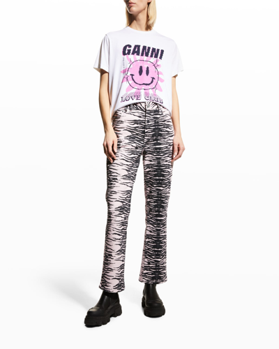 Shop Ganni Flare-leg Printed Jeans In Tiger Stripe Ligh