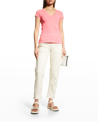 Shop L Agence Becca V-neck Short-sleeve Tee In Diva Pink