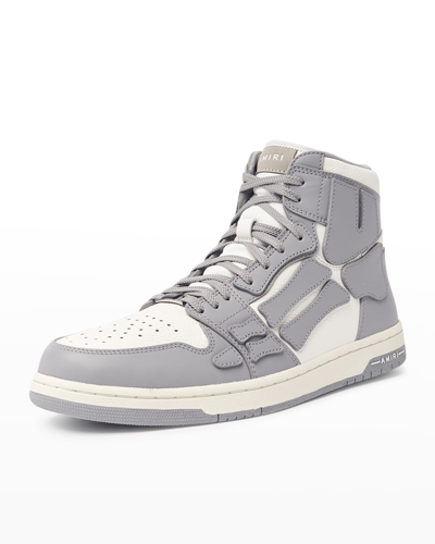 Shop Amiri Men's Leather Skeleton High-top Sneakers In Grey Whi