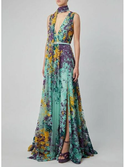 Shop Elie Saab Belted Beaded Sleeveless Gown
