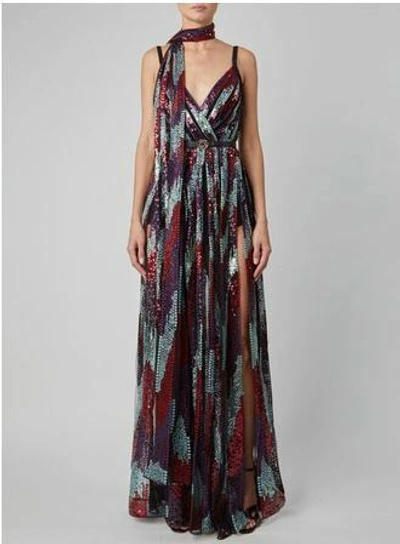Shop Elie Saab Multicolored Sequin Gown With Slit