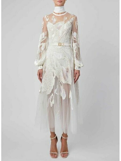 Shop Elie Saab White Beaded Midi Dress