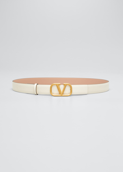 Shop Valentino Vlogo Reversible Leather Belt In Beige