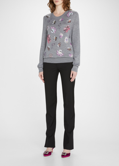 Shop Libertine Mille Fleur Cashmere-silk Sweater In Grey