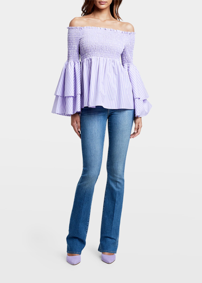 Shop L Agence Denver Off-shoulder Blouse In Lavenderwhite Str