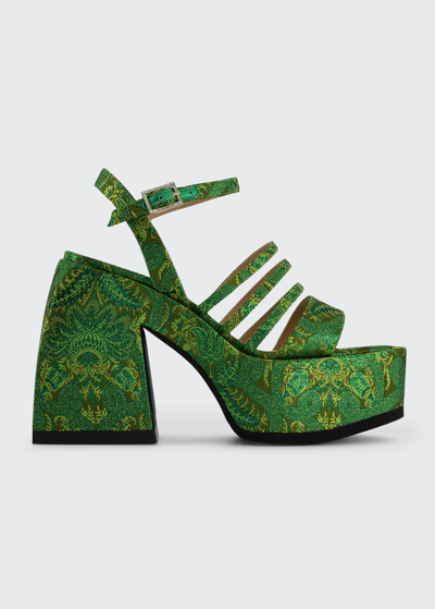 Shop Nodaleto Bulla Chibi Embroidered Platform Sandals In Green Edo