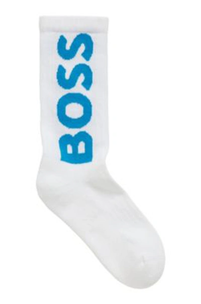 Shop Hugo Boss Short Logo Socks In An Organic-cotton Blend In White
