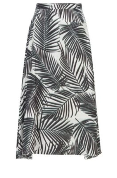 Shop Hugo Boss Leaf-print Midi Skirt In Pure Silk- Patterned Women's A-line Skirts Size 10