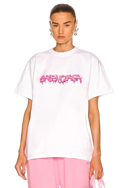 Shop Balenciaga Medium Fit T-shirt In White & Bubblegum