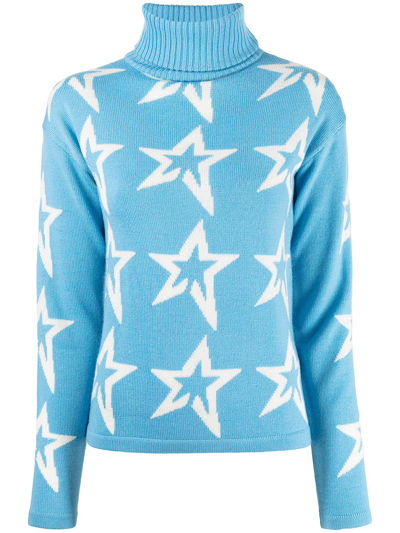 Shop Perfect Moment Star Dust Intarsia Merino Wool Jumper In Blue