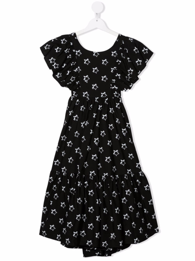 Shop Monnalisa Star-print Cotton Dress In Black
