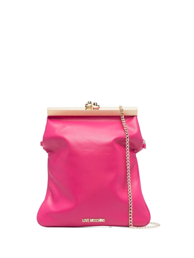 Love Moschino Foldover Heart-clasp Crossbody Bag In Pink