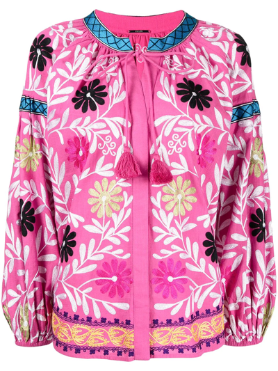 Shop Alexis Floral-embroidered Cotton Tunic In Pink