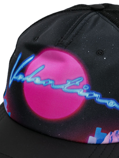 Shop Valentino Neon Logo Mesh Baseball Cap In Black