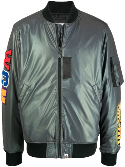 Shop A Bathing Ape Graphic-print Bomber Jacket In Grey