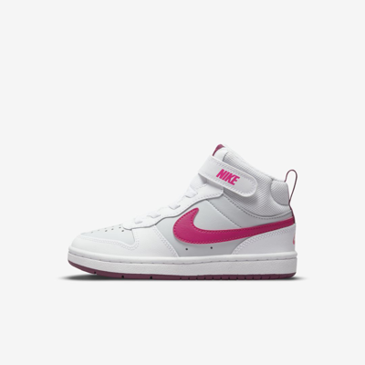 Shop Nike Court Borough Mid 2 Little Kids' Shoes In Pure Platinum,white,sangria,pink Prime