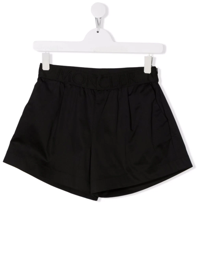 Shop Moncler Teen Logo-waist Cotton Shorts In Black