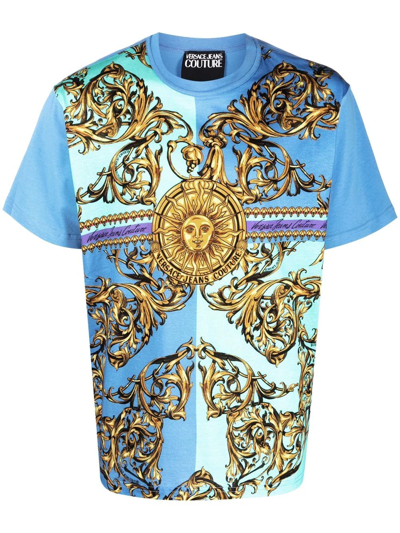 Shop Versace Jeans Couture Garland Sun-print Cotton T-shirt In Blue