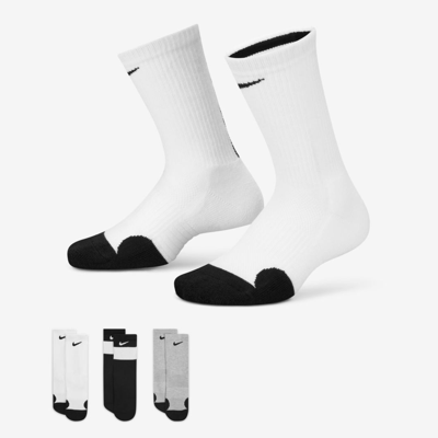 Shop Nike Elite Crew Socks (3 Pairs) Little Kids' Socks In Dark Grey Heather