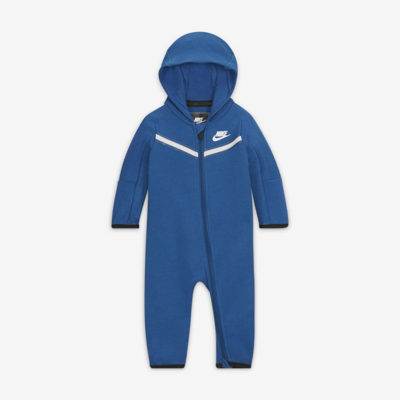 Shop Nike Sportswear Tech Fleece Baby Full-zip Coverall In Dark Marina Blue