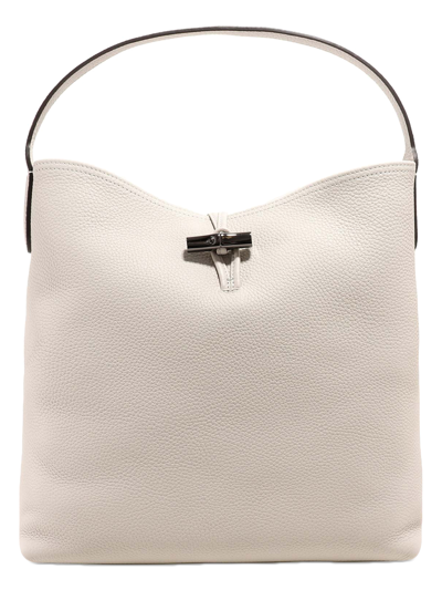 Shop Longchamp Leather Shoulder Bag In Beige