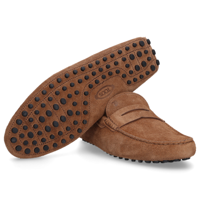 Shop Tod's Moccasins Gommino Suede In Brown