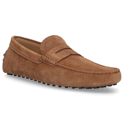 Shop Tod's Moccasins Gommino Suede In Brown
