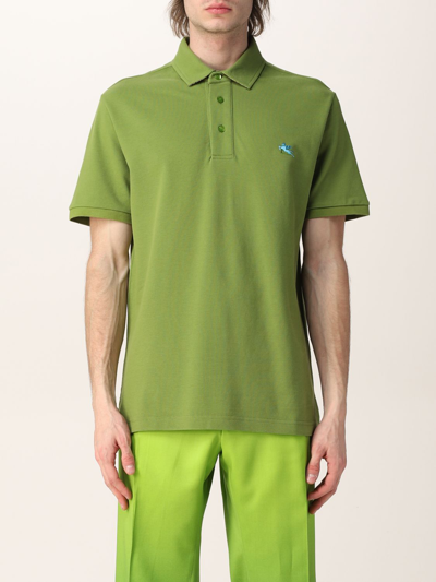 Shop Etro Cotton Polo T-shirt With Pegasus In Green