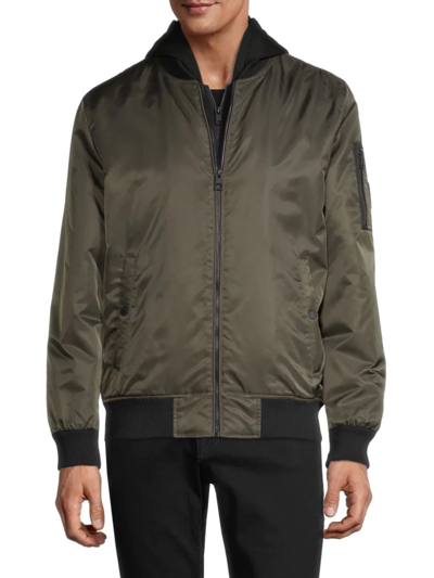 Shop Guess Men's Nylon Hooded Bomber Jacket In Olive