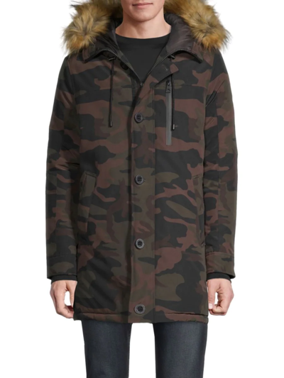 Shop Guess Men's Faux Fur Hooded Parka In Camouflage