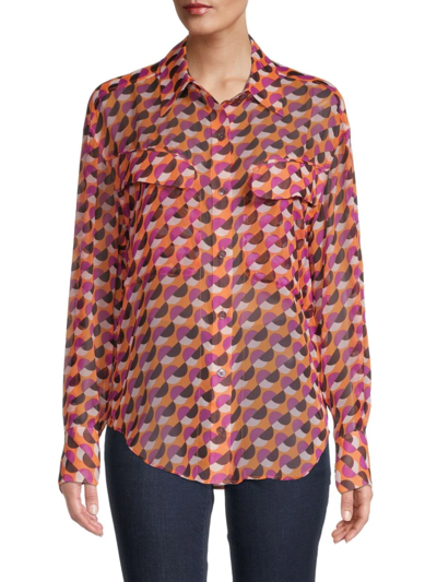 Shop Equipment Women's Nanine Geometric Silk Shirt In Beige Olive