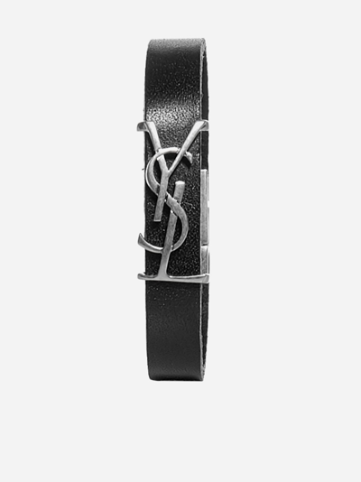 Shop Saint Laurent Opyum Ysl Logo Leather Bracelet