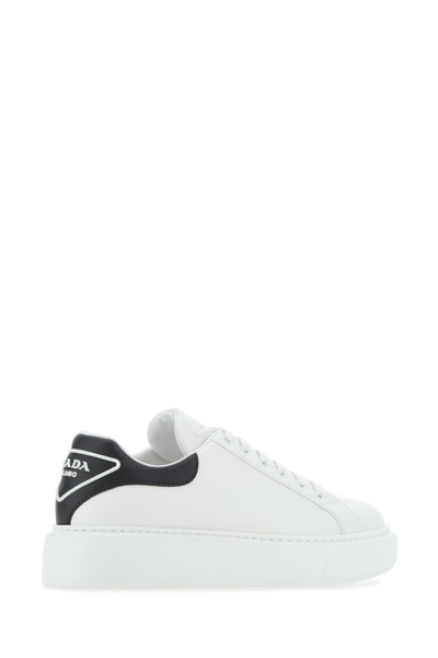 Shop Prada White Leather Sneakers White  Donna 38