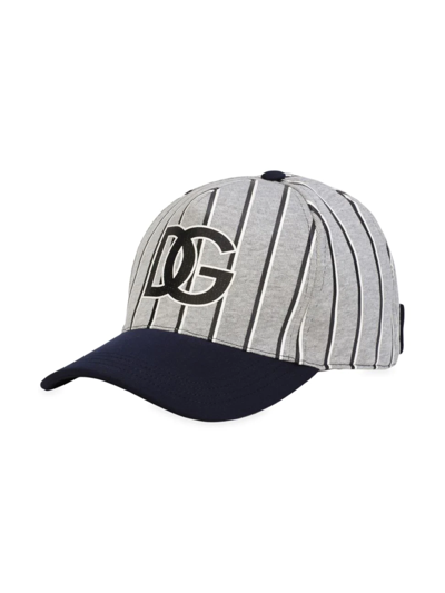 Shop Dolce & Gabbana Game Day Dg Logo Striped Baseball Cap In Black Grey