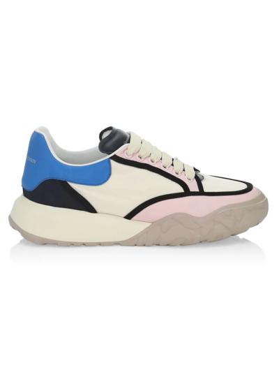 Shop Alexander Mcqueen Colorblocked Court Trainers In Neutral