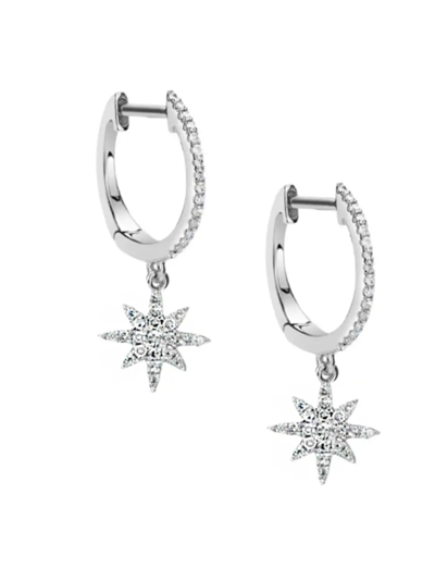 Shop Meira T Women's 14k White Gold & Diamond Celestial Hoop Earrings