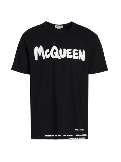 Shop Alexander Mcqueen Men's Graffiti Logo-print T-shirt In Black Mix