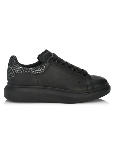 Shop Alexander Mcqueen Men's Oversized Embossed Leather Sneakers In Black Silver