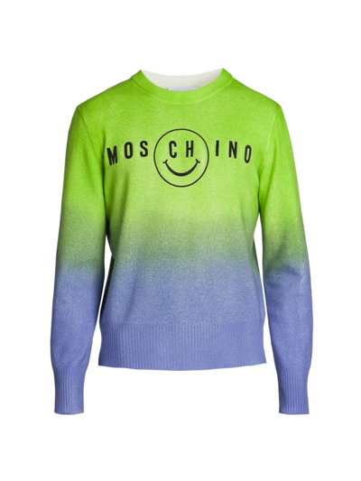 Shop Moschino Smiley Wool-cashmere Sweater In Fantasy Print Green
