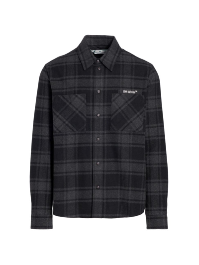 Shop Off-white Men's Outline Arr Flannel Shirt In Grey Black
