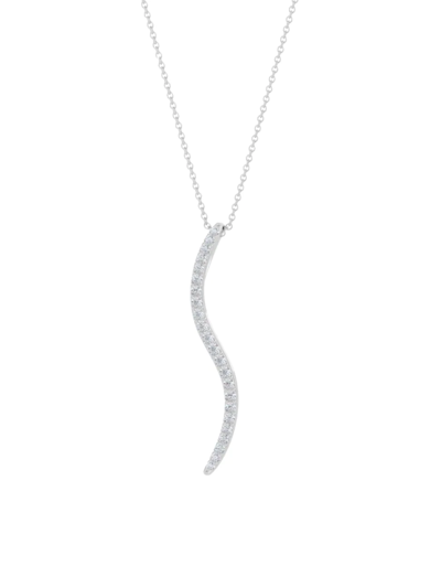 Shop Natori Women's Shangri-la 14k White Gold & Diamond Medium Brushstroke Pendant Necklace