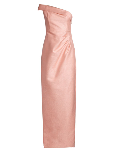 Shop Aidan Mattox Women's One-shoulder Jacquard Column Gown In Champagne Rose
