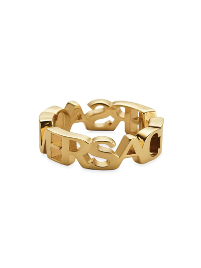 Shop Versace Goldtone Metal  Letter Ring In Ruthenium