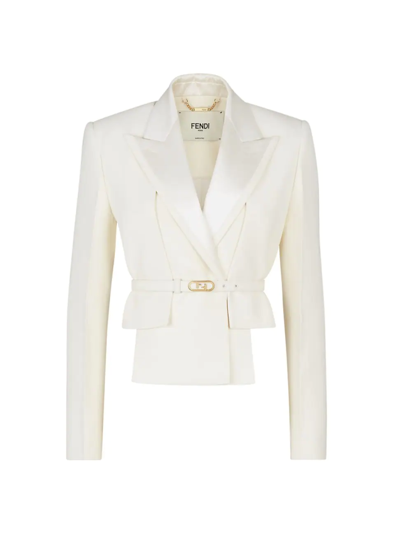 Shop Fendi Women's Belted Peplum Wrap Blazer In White